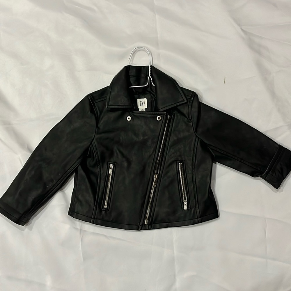 Baby Gap Faux Black Leather Moto Jacket. Size 2